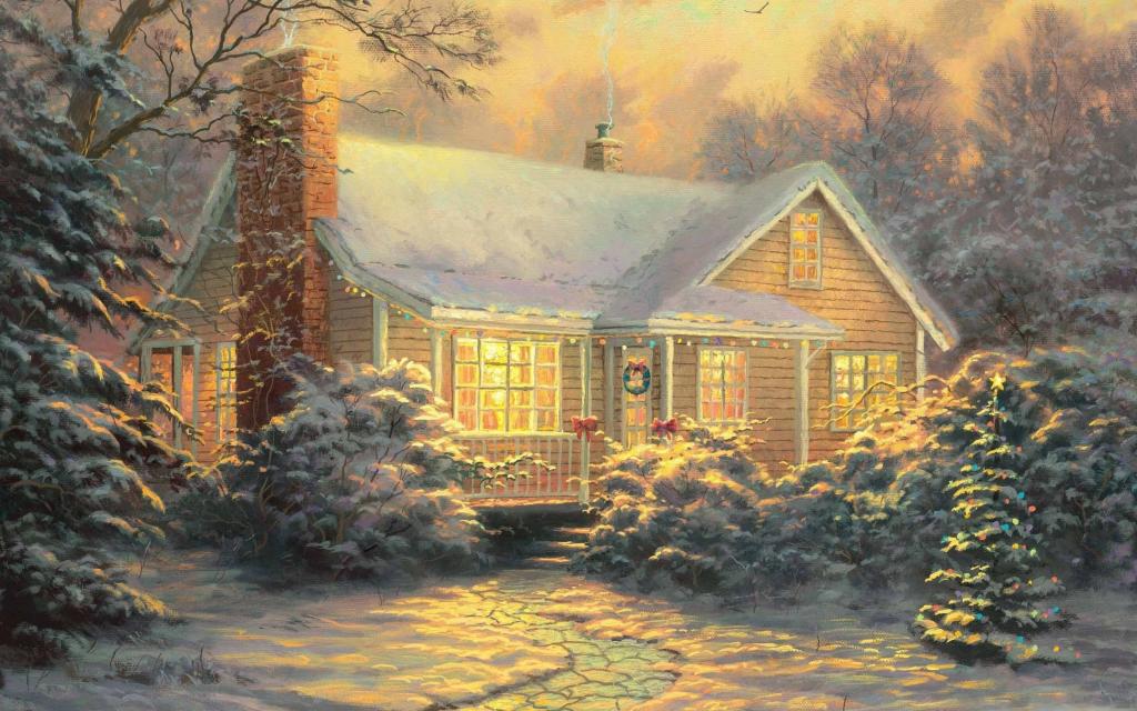 圣诞节小屋通过Thomas Kinkade Mac壁纸