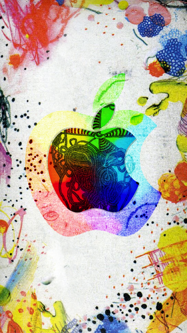 五颜六色的苹果商标图画iPhone 5墙纸