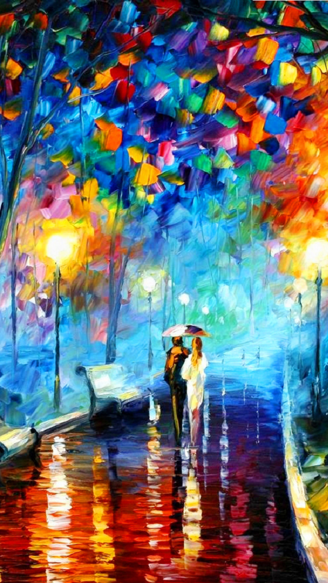 浪漫的情侣散步画iPhone 5壁纸