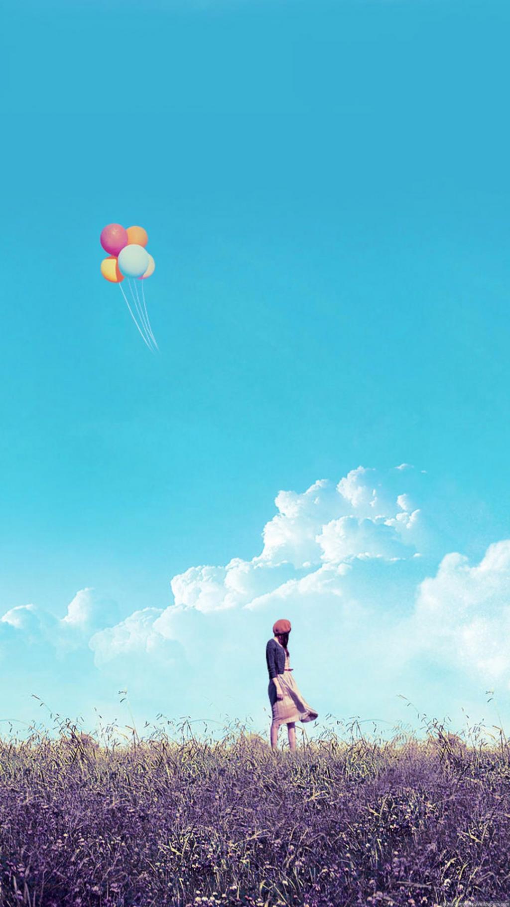 女孩场飞行气球iPhone 6加高清壁纸