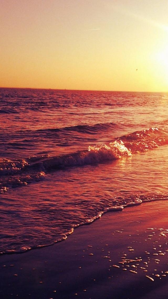 海洋日落金岸波iPhone 5的壁纸
