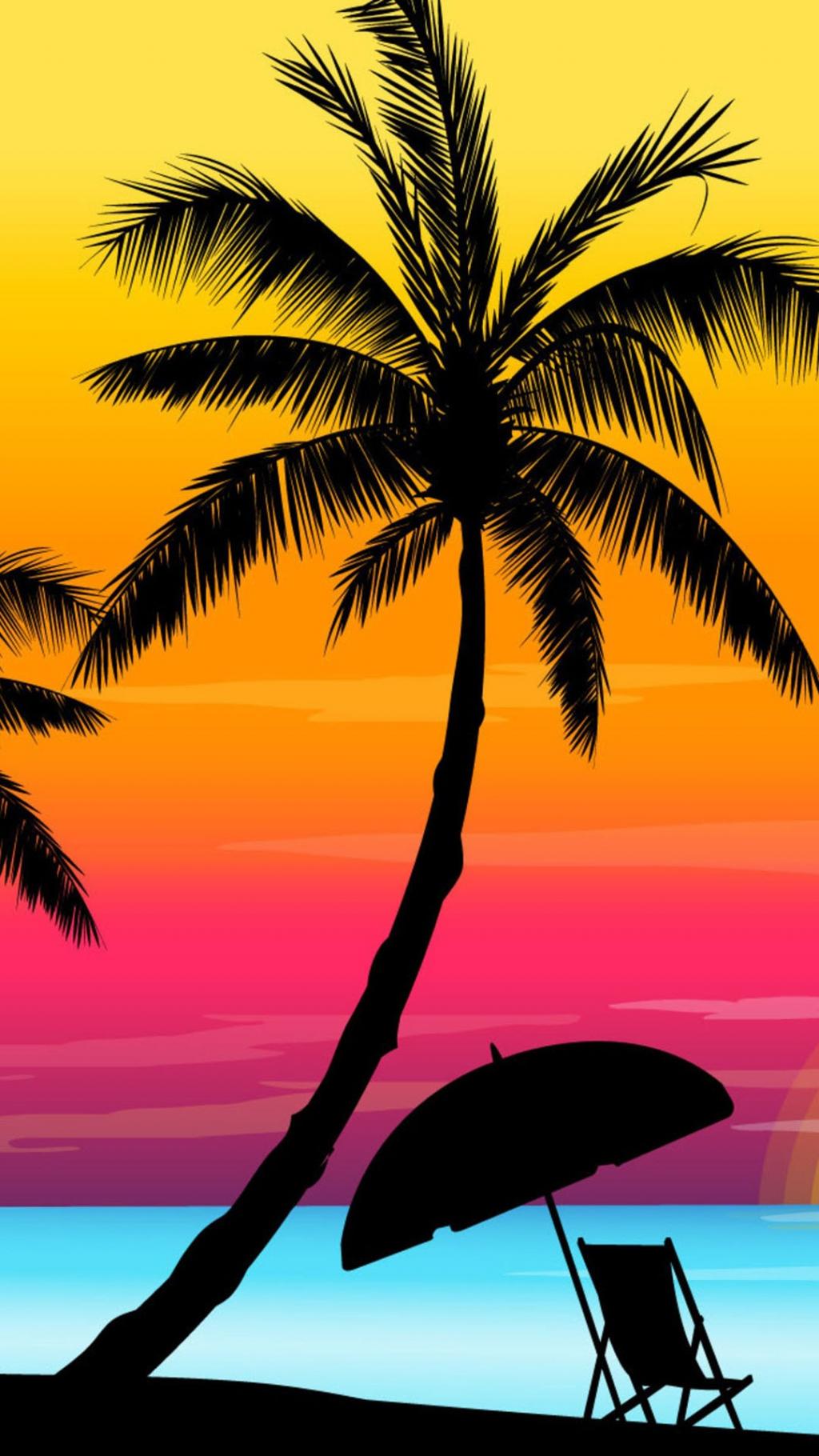 五颜六色的海滩日落剪影iPhone 6加上HD墙纸