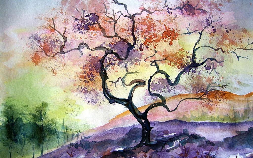水彩树绘画Mac壁纸