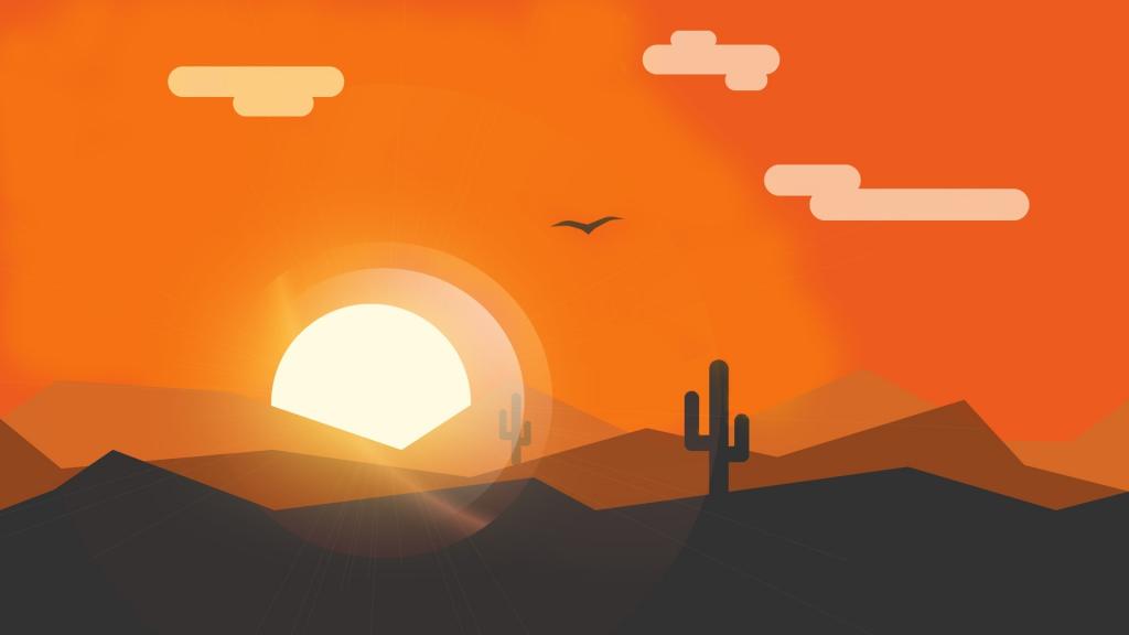 沙漠日落极简风格插画