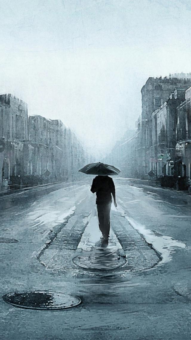 多雨的街道黑色图iPhone 5的壁纸