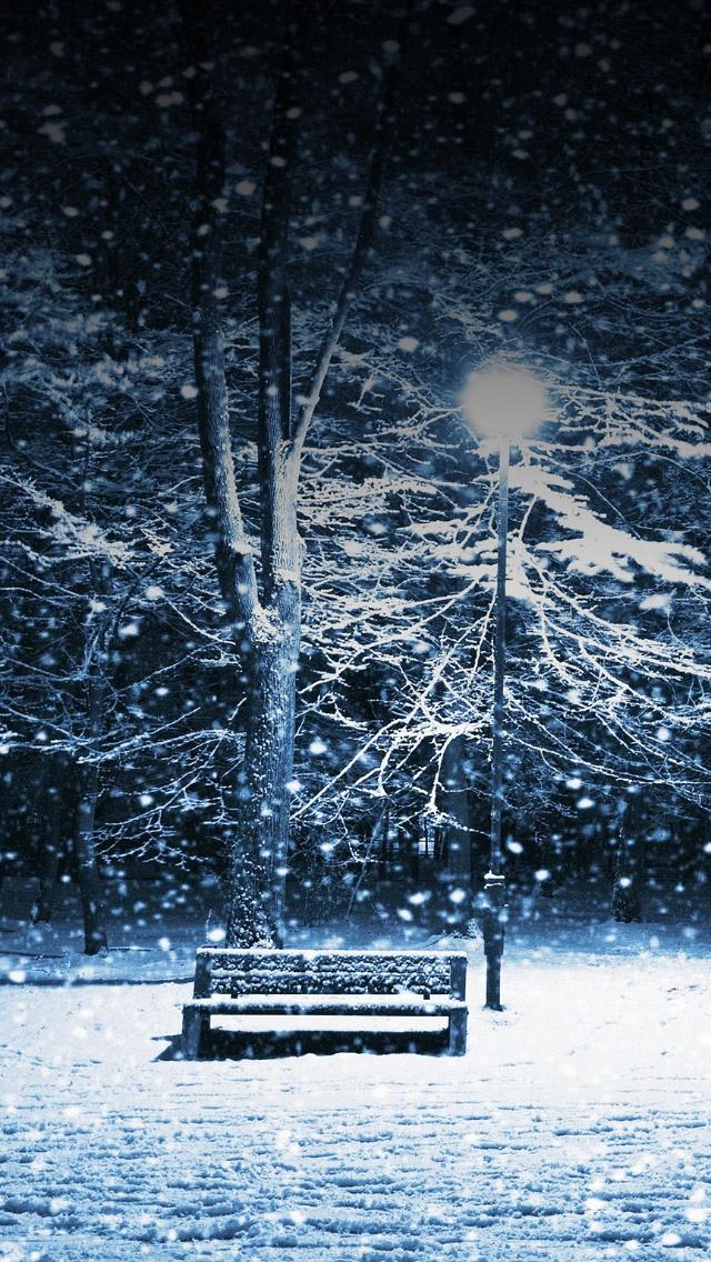孤独的圣诞节下雪公园iPhone 5壁纸