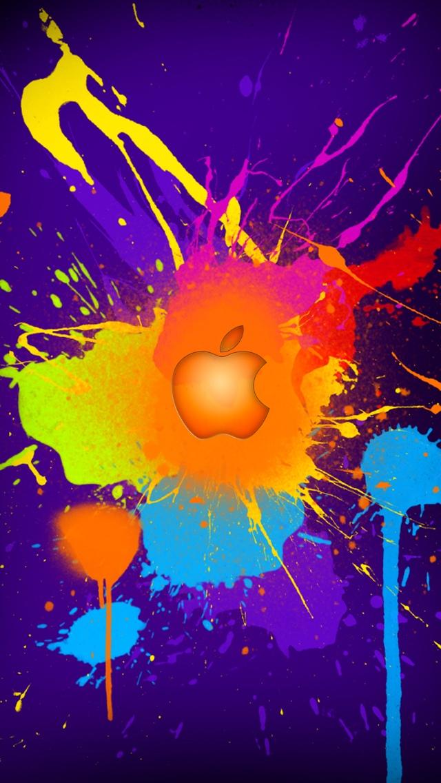 五颜六色的油漆飞溅苹果商标iPhone 5墙纸