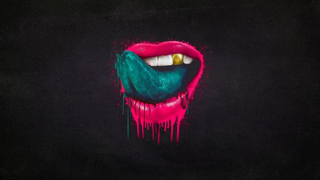 红红的嘴唇和绿色的舌头Mac壁纸