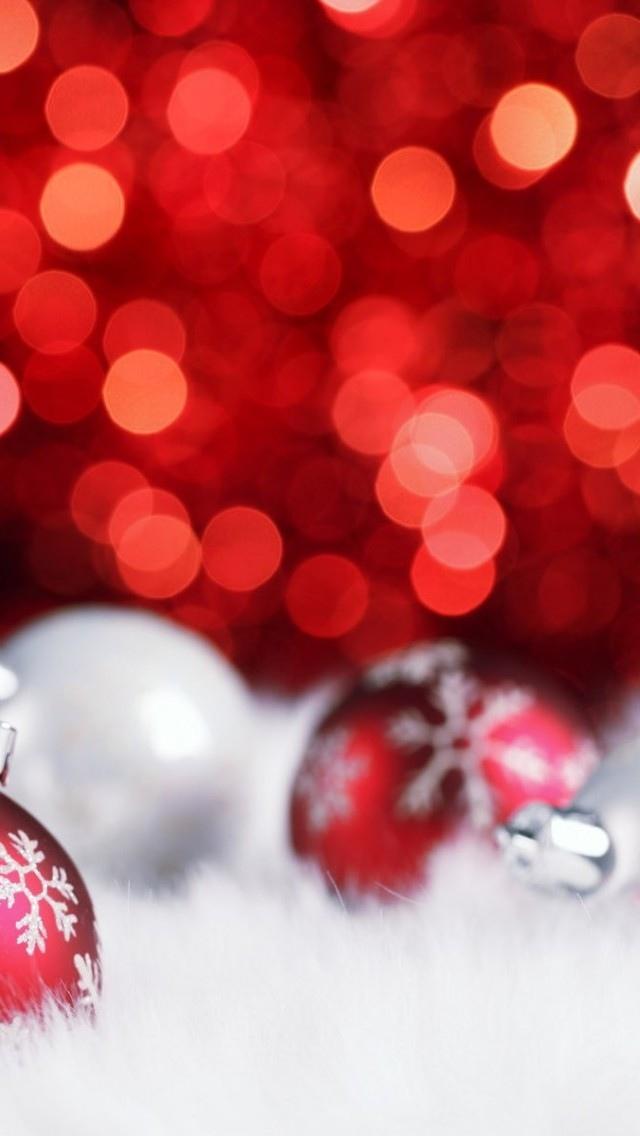 红色圣诞球散景iPhone 5壁纸