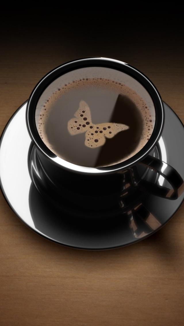 蝴蝶在咖啡杯iPhone 5壁纸