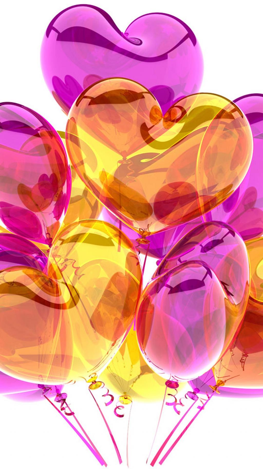 高清紫色黄色心形气球iPhone 6 Plus高清壁纸