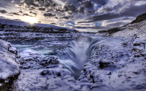 瀑布裂谷冰岛Mac壁纸