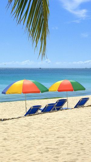 海滩日光浴床遮阳伞海洋iPhone 6壁纸