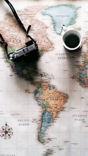 世界地图旅行计划相机咖啡iPhone 6壁纸