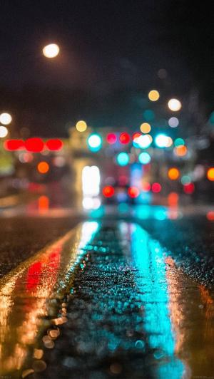 多雨的城市沥青散景灯背景iPhone 5壁纸