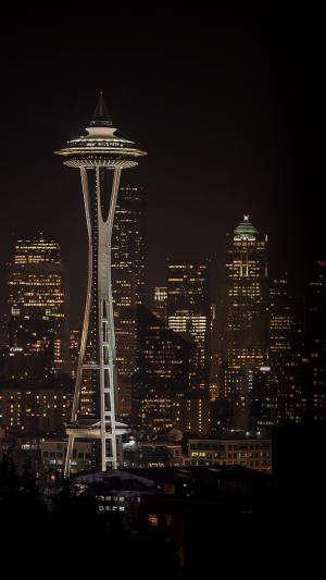 西雅图太空针塔夜市天际线iPhone 6 Plus高清壁纸