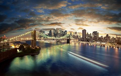 纽约市布鲁克林大桥查看Mac壁纸