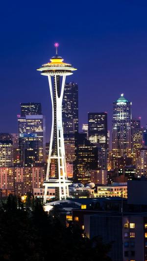 西雅图太空针塔建筑之夜iPhone 6壁纸