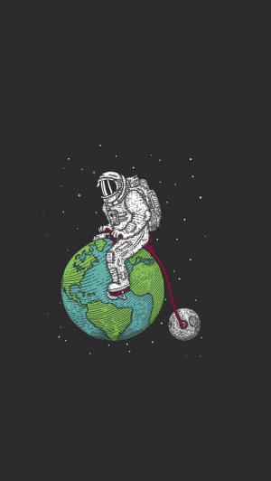 宇航员地球月亮自行车iPhone 6加高清壁纸
