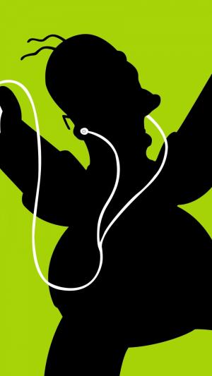 荷马辛普森黑绿色耳机iPhone 6 Plus高清壁纸