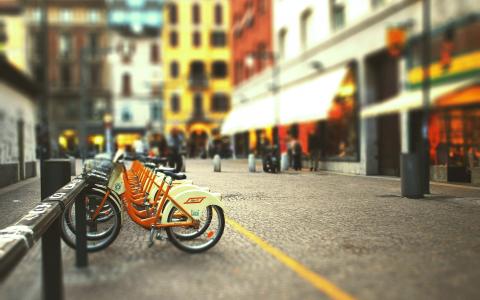 城市景观街道自行车模糊Mac壁纸