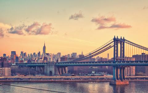 曼哈顿桥在黄昏纽约美国Mac壁纸