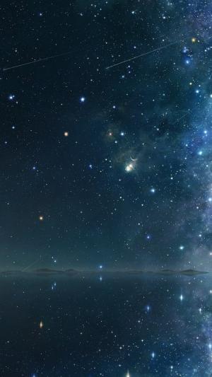 夜晚的天空坠落的星星湖倒影iPhone 6壁纸
