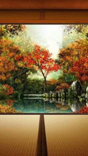 日本秋季花园iPhone 6壁纸