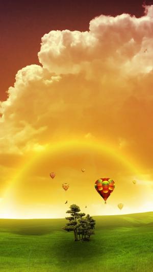 五颜六色的气球彩虹云景观iPhone 5壁纸
