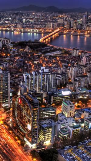 首尔在晚上韩国iPhone 6壁纸