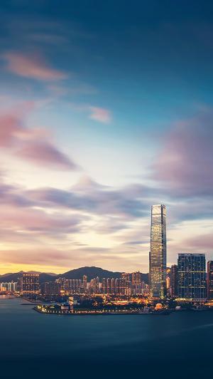 香港日落摩天大楼市海湾iPhone 5壁纸