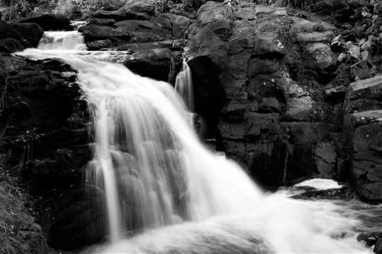 溪流瀑布黑白图片
