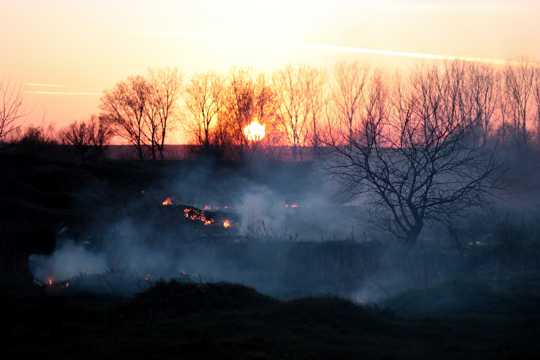 夕阳日落火烧山图片