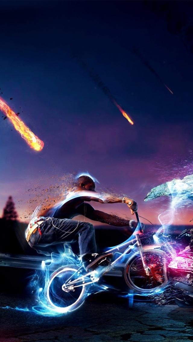 霓虹灯Photoshop自行车骑手iPhone 5壁纸