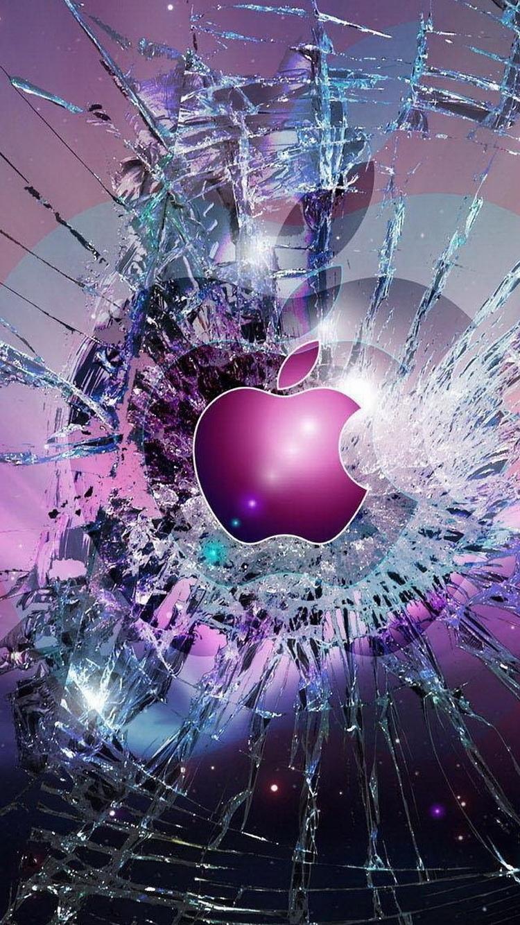 苹果标志破碎的玻璃iPhone 6壁纸