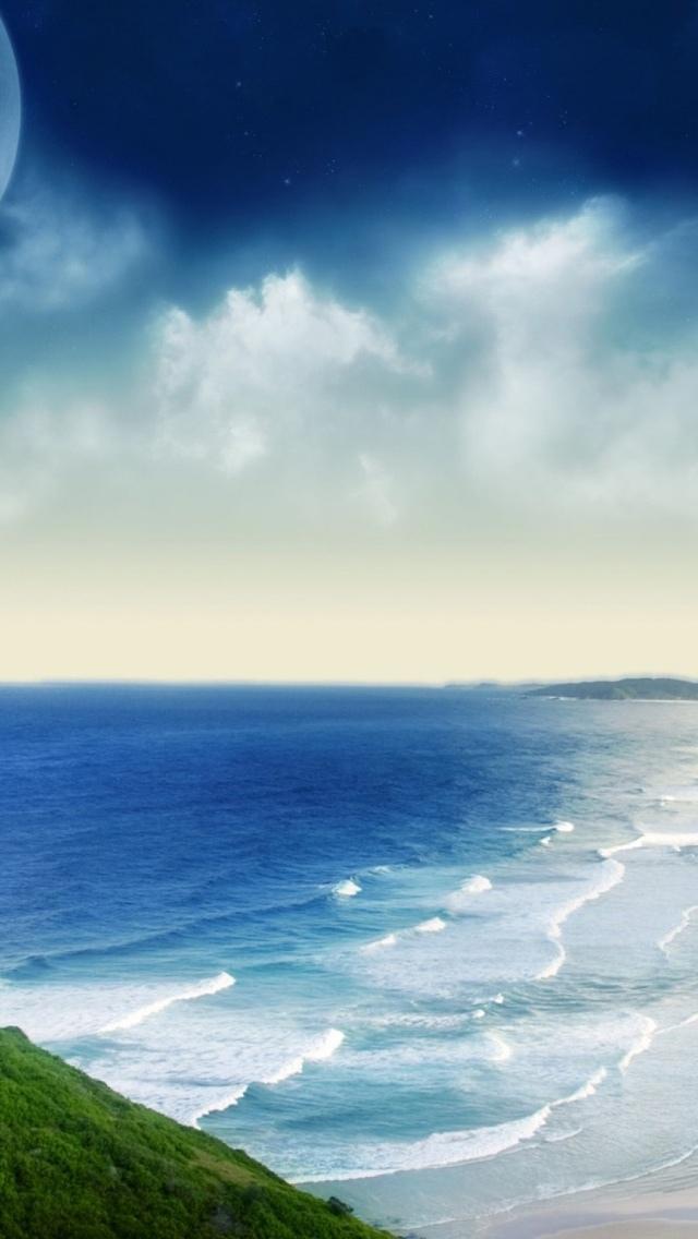 海洋岸边蓝色波浪例证iPhone 5墙纸
