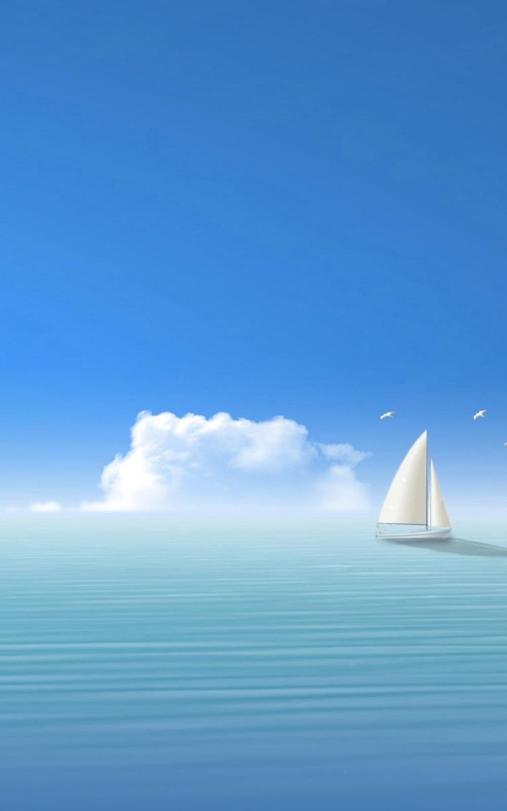 蓝色的海洋天空白云船插图iPhone 6 Plus高清壁纸