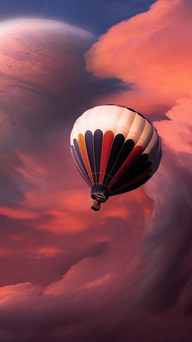 幻想热气球云和星球的iPhone 5壁纸