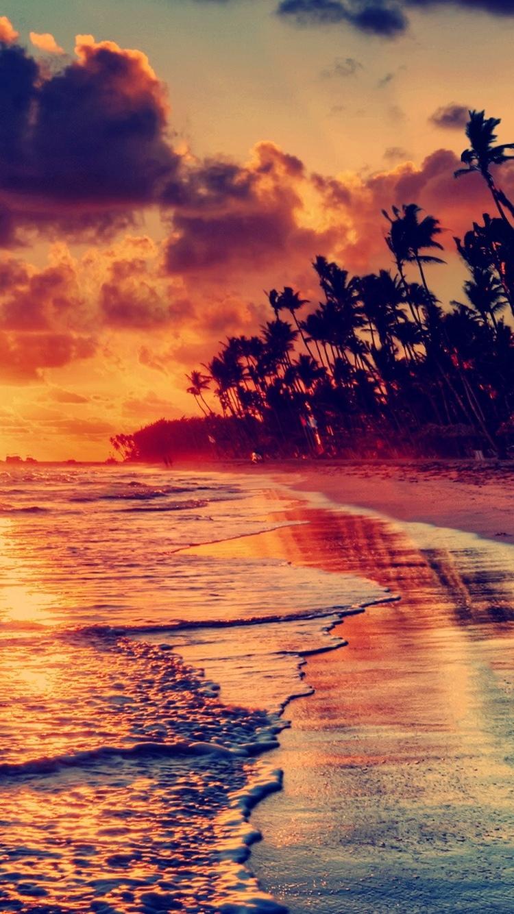 火日落海滩iPhone 6壁纸