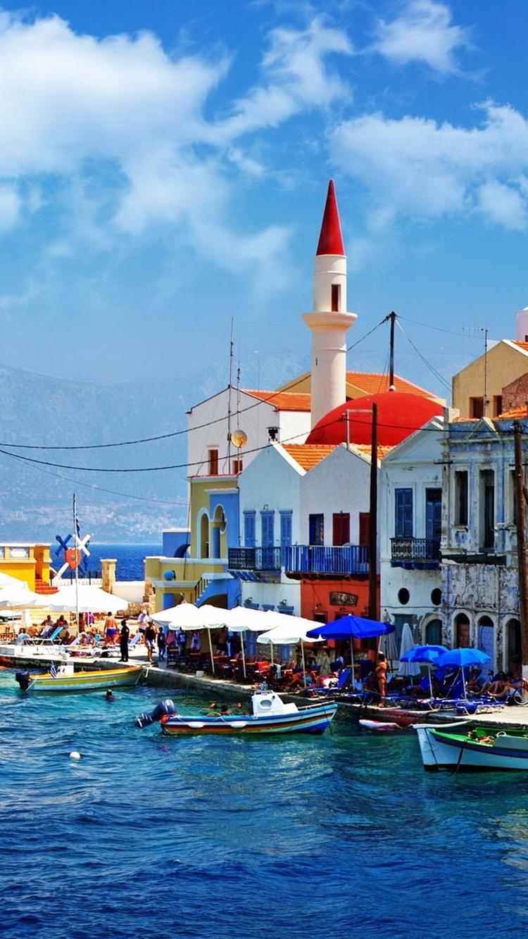 美丽的希腊港口镇iPhone 6壁纸