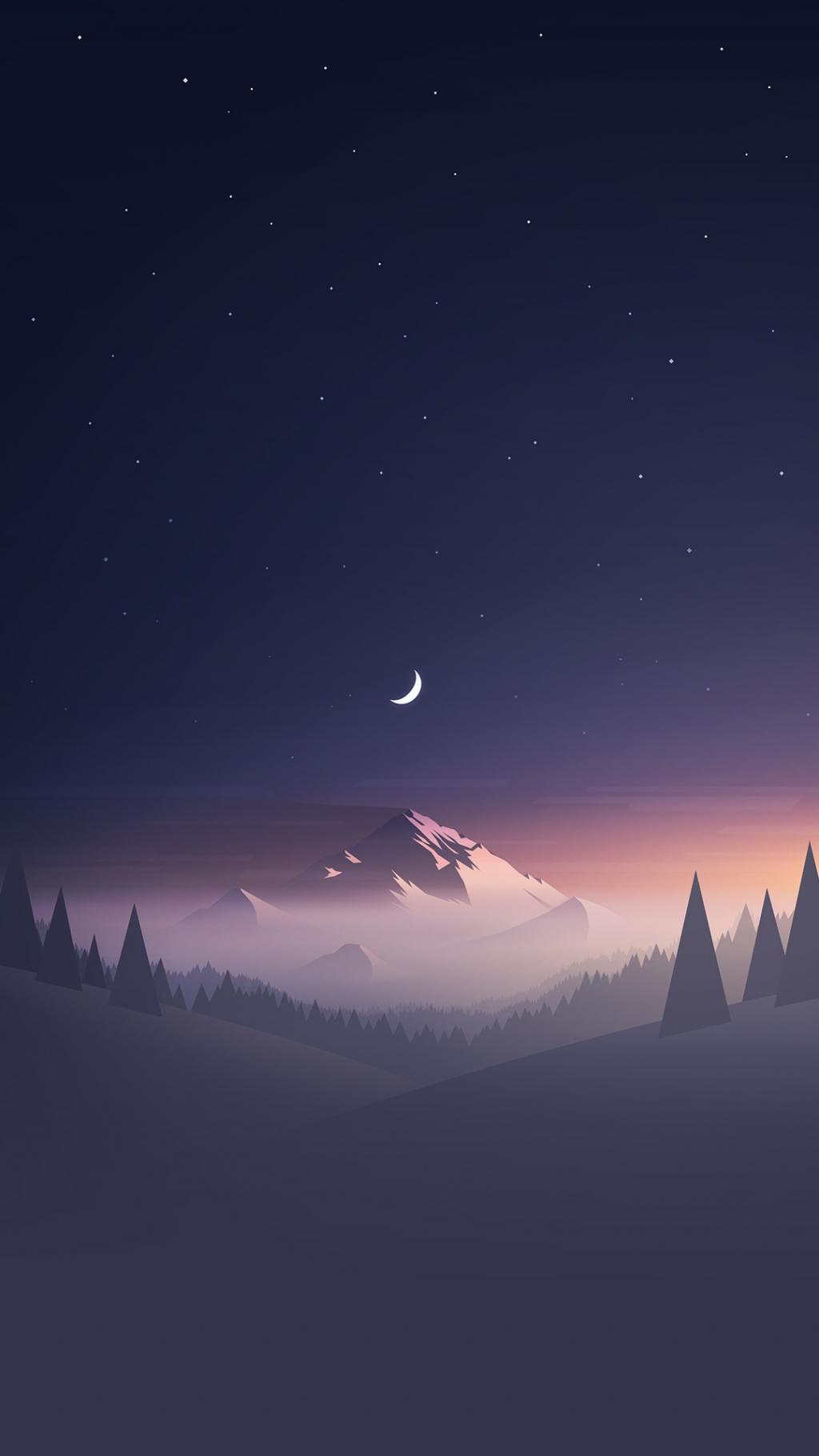 星星和月亮冬季山风景iPhone 6+高清壁纸