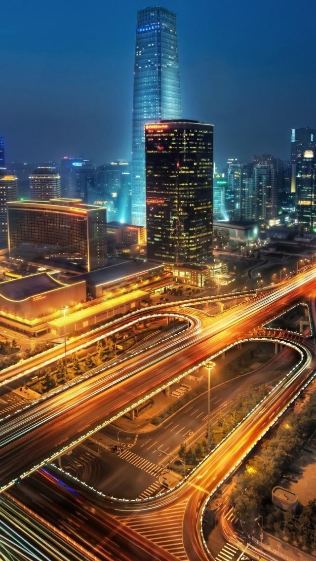 大都会城市景观夜间长时间曝光iPhone 5壁纸