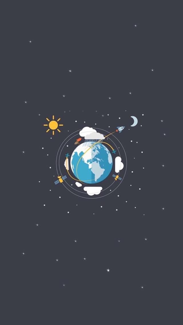 地球卫星日月插画iPhone 5壁纸